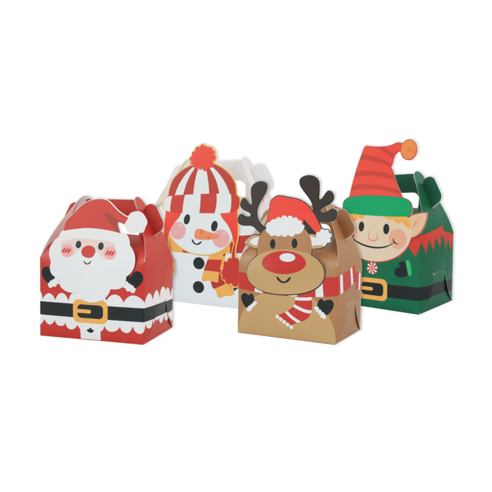 Christmas Pastry Box W Handle | 4 Patterns | 4.53x3.39x3.23" - 10 Sets