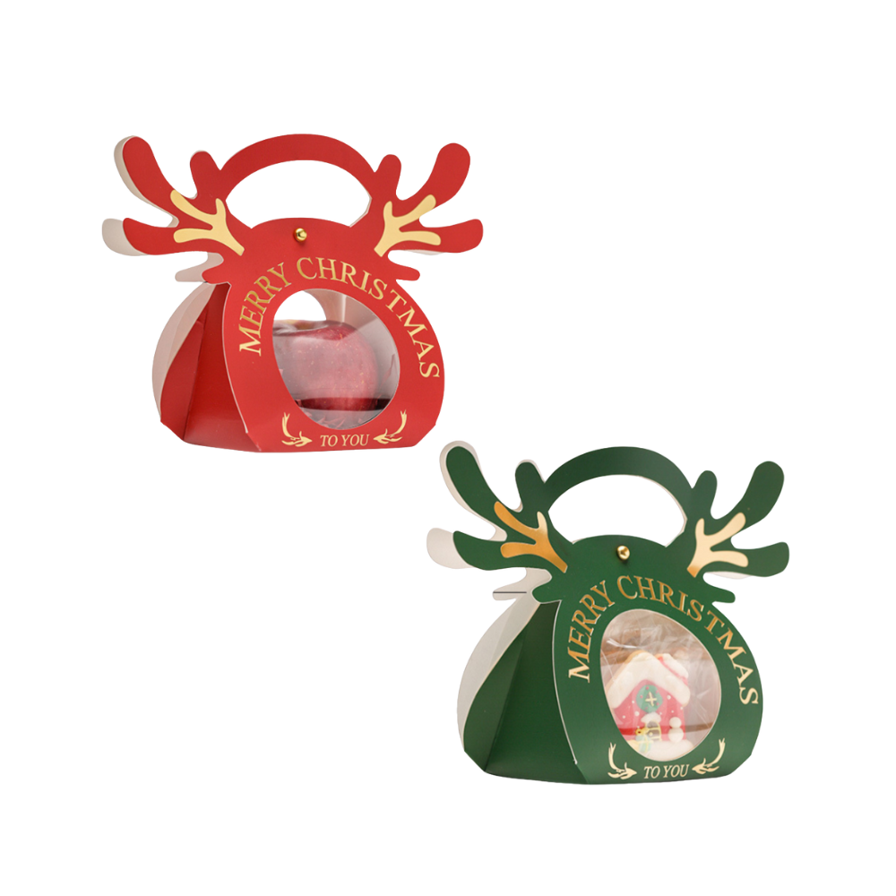 Christmas Reindeer Gift Box W/ Window & Handle - 5 Pcs