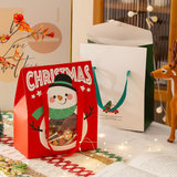 Christmas Gift Bag W/ Window & Handle | Santa & Snowman - 10 Pcs