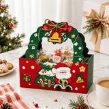 Christmas Theme Paper Favor & Treat Boxes W/ Handle & Rope & Tag| Holiday Candy & Gift Baskets - with cookie