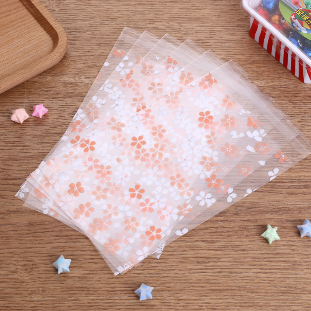 Clear Cherry Blossom Self Adhesive OPP Bag Cellophane Treat Bag | 7x11" - 50 Pcs
