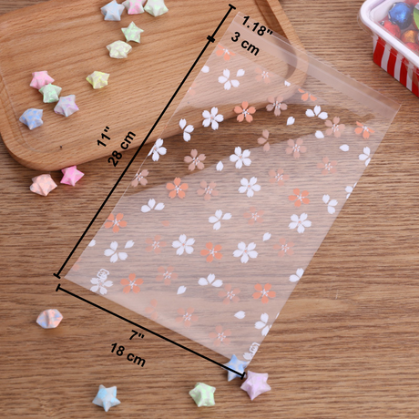 Clear Cherry Blossom Self Adhesive OPP Bag Cellophane Treat Bag | 7x11" - 50 Pcs