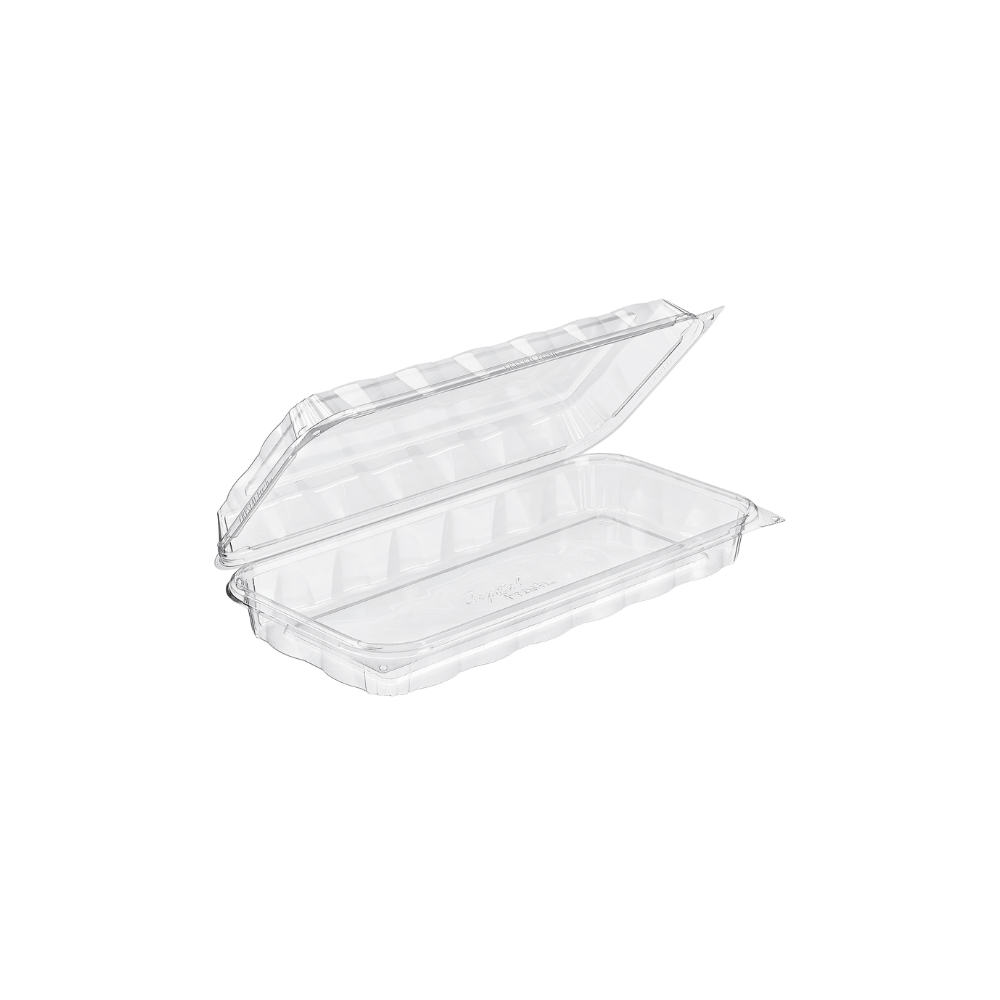 CF6090 | Clear Rectangular Hinged Bakery Container | 13.8x6.8x2.6" - OPEN