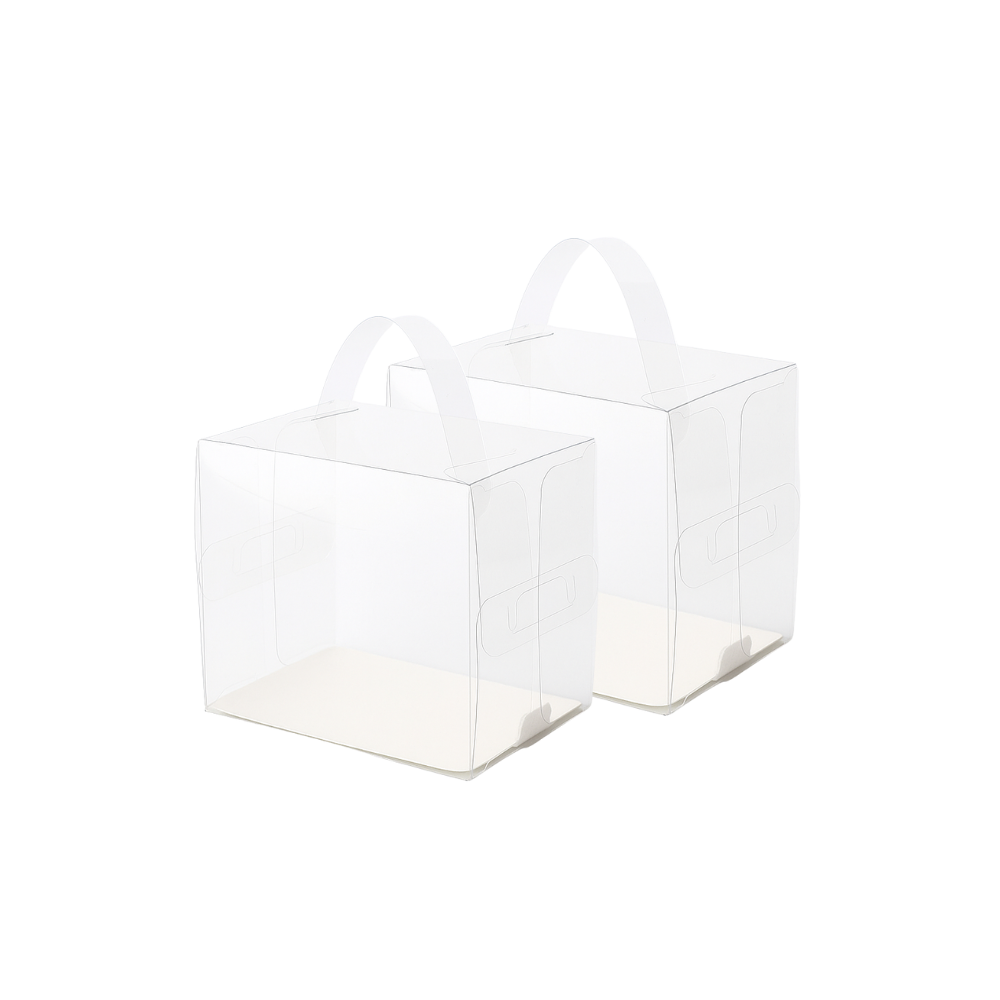 Clear Rectangular Sliced Cake Box W/ Handle & Board - 50 Sets