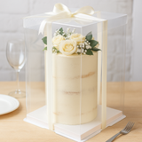 [Pre-order] Clear Square Cake Box W/ White Base & Clear Lid | 10.2x10.2x17.7" - 50 Sets