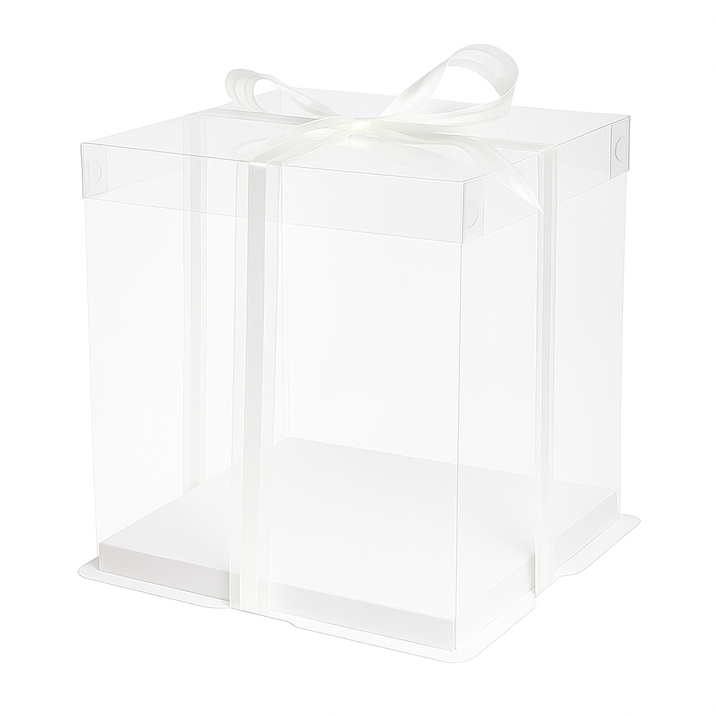 Clear Square Cake Box W/ White Base & Clear Lid | 14.2x14.2x10.2" - 50 Sets