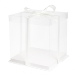 Clear Square Cake Box W/ White Base & Clear Lid | 14.2x14.2x10.2" - 50 Sets