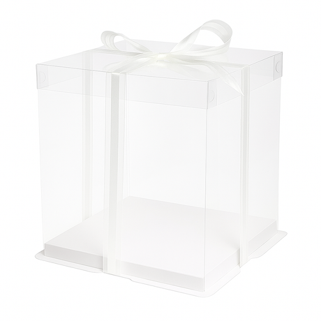 Clear Square Cake Box W/ White Base & Clear Lid | 14.2x14.2x10.2" - 50 Sets