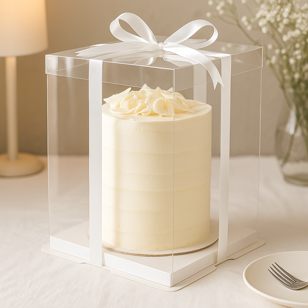 Clear Square Cake Box W/ White Base & Clear Lid | 14.2x14.2x14.2" - 50 Sets