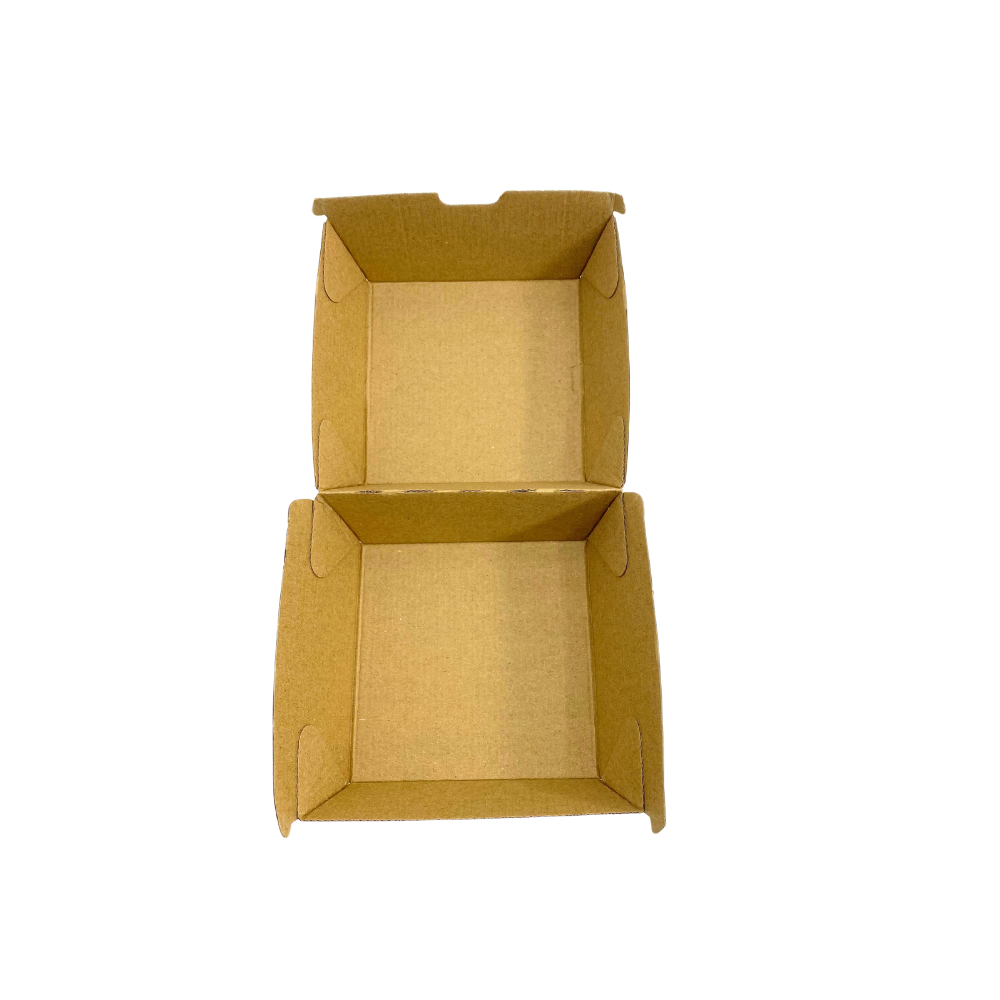 Corrugated Kraft Paper Clamshell Burger Box | 5.5x5x3.15" - open