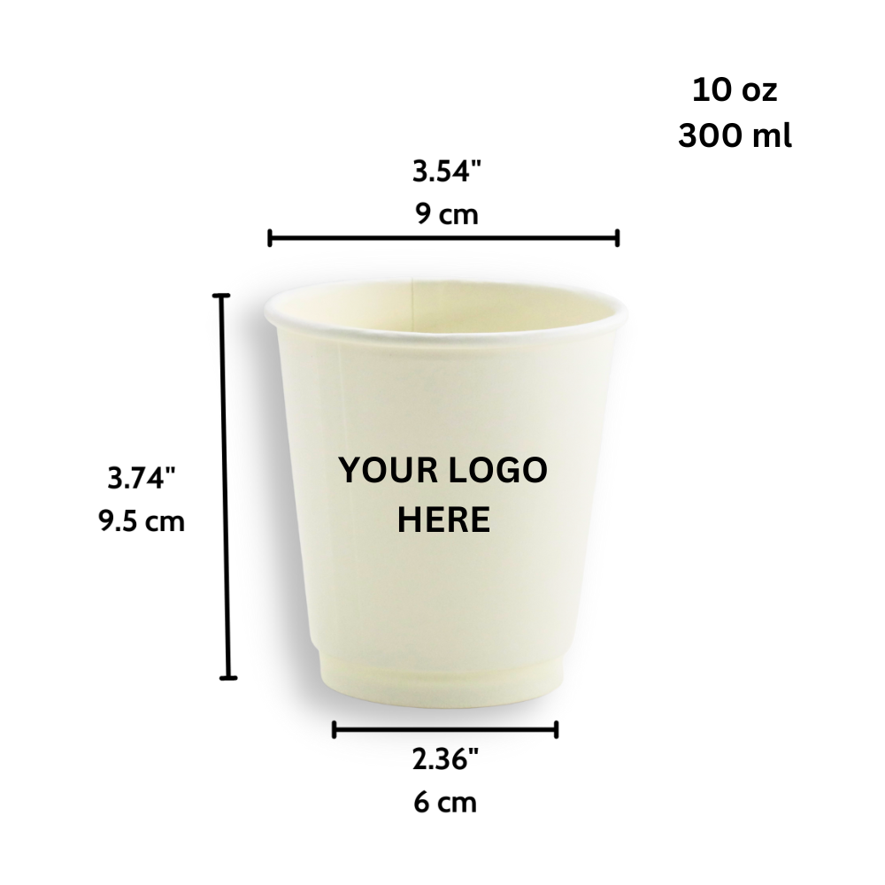 Custom Printed 90mm White Double Wall Paper Hot Cup - 10oz