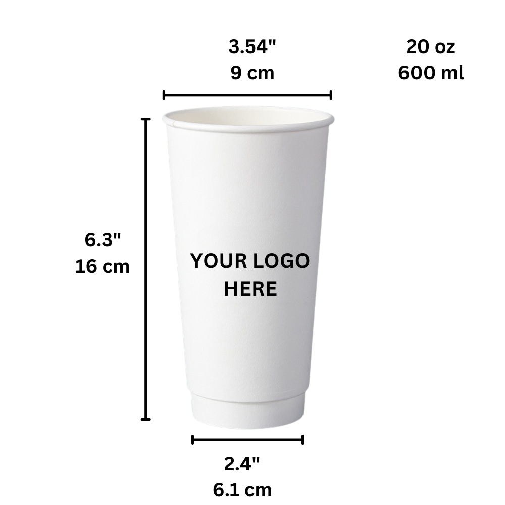 Custom Printed 90mm White Double Wall Paper Hot Cup - 20oz