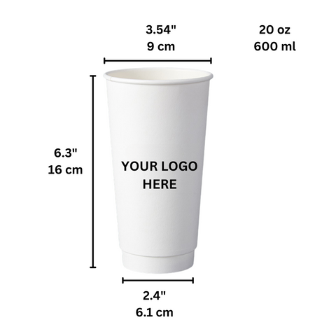 Custom Printed 90mm White Double Wall Paper Hot Cup - 20oz