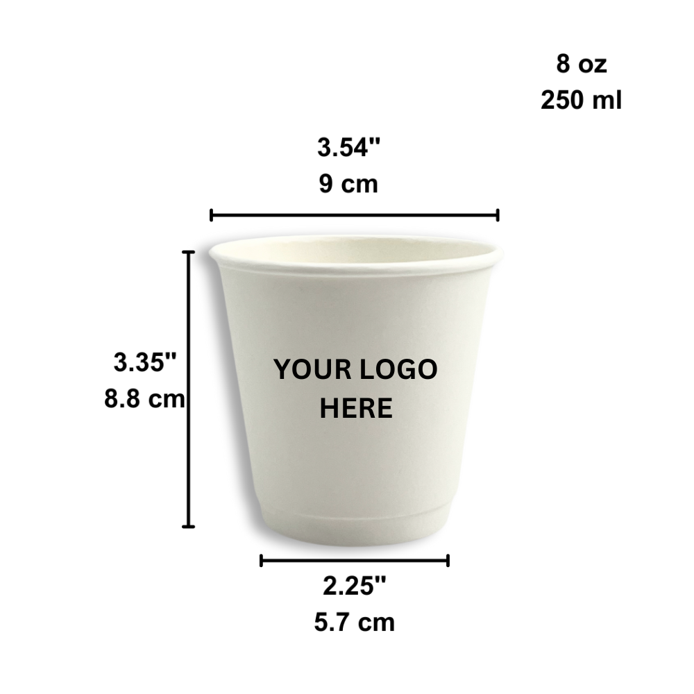 Custom Printed 90mm White Double Wall Paper Hot Cup - 8oz