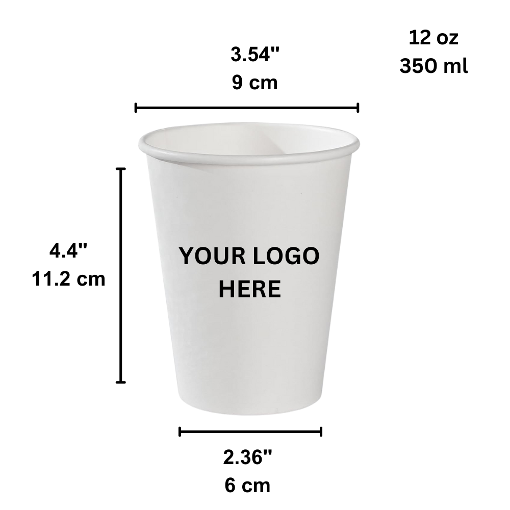 Custom Printed 90mm White Single Wall Paper Hot Cup - 12oz