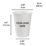 Custom Printed 90mm White Single Wall Paper Hot Cup - 12oz