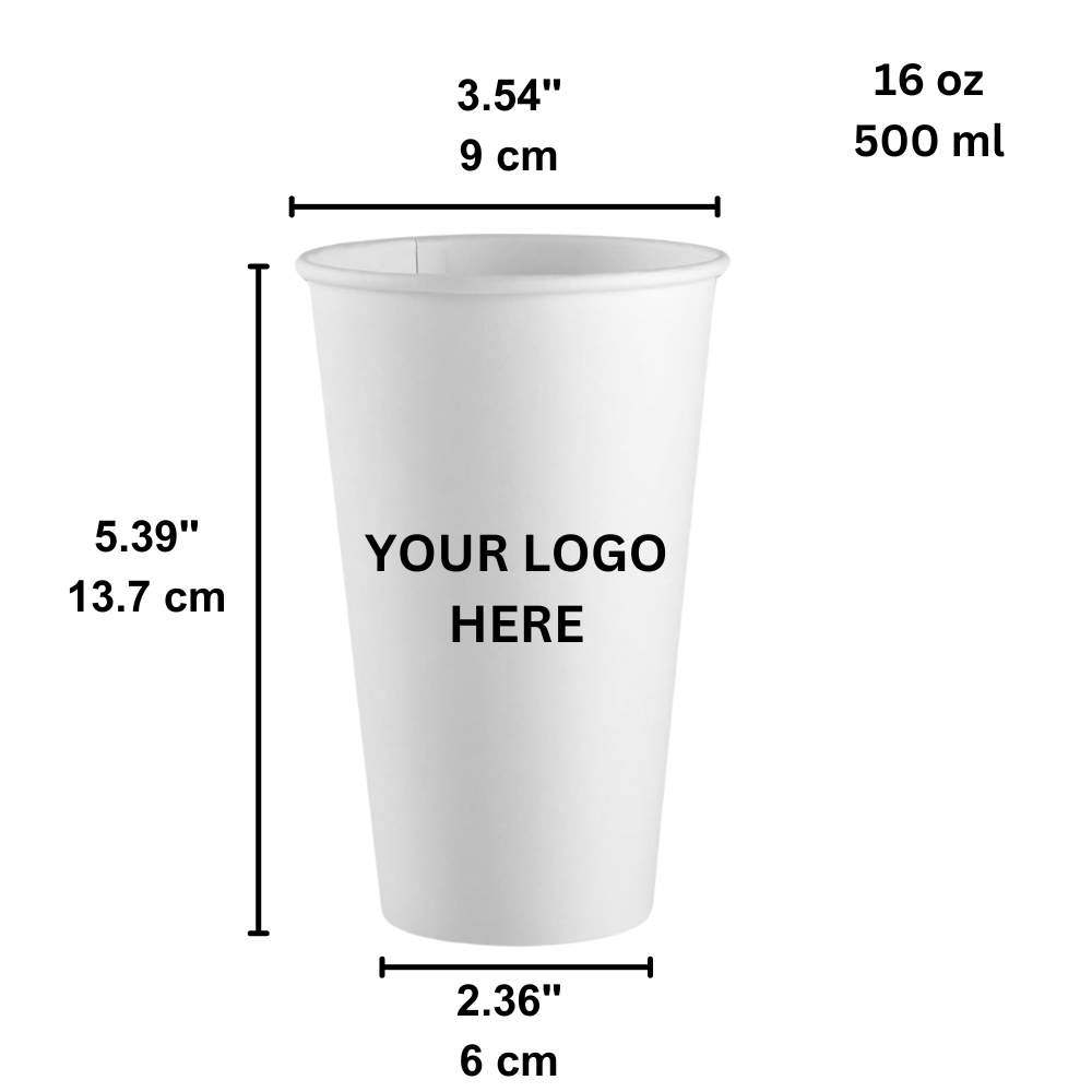 Custom Printed 90mm White Single Wall Paper Hot Cup - 16oz