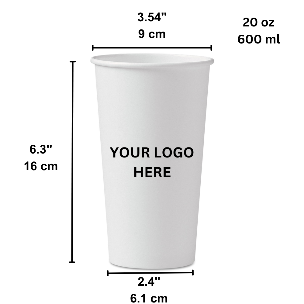 Custom Printed 90mm White Single Wall Paper Hot Cup - 20oz