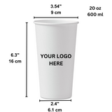 Custom Printed 90mm White Single Wall Paper Hot Cup - 20oz