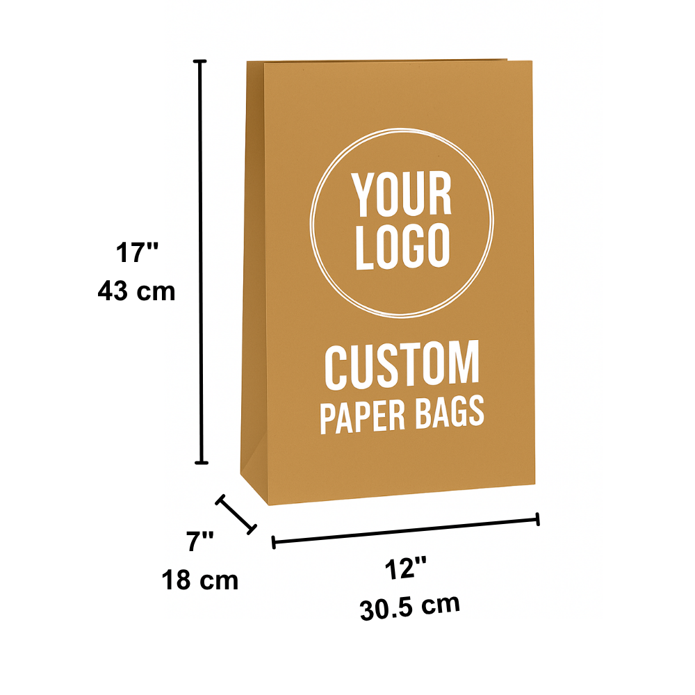 Custom Printed Kraft Paper Bag With No Handle - 12x7x17"