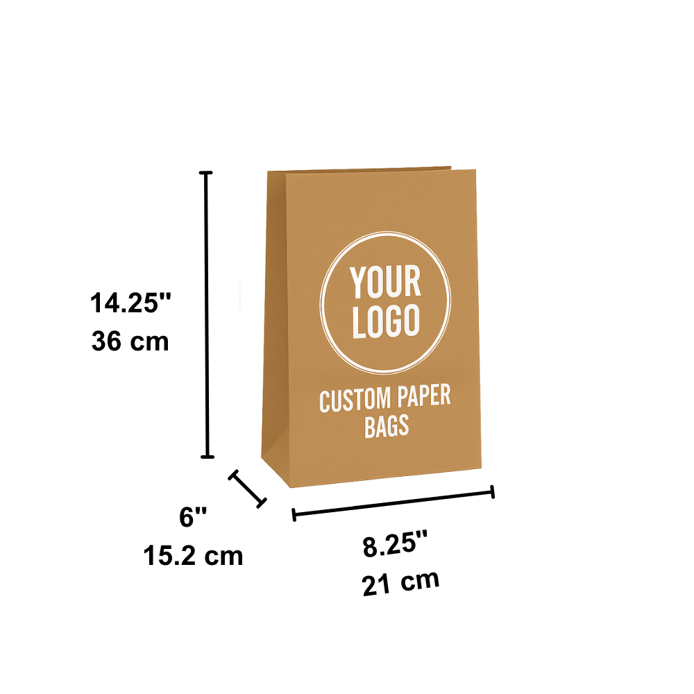 Custom Printed Kraft Paper Bag With No Handle - 8.25x6x14.25"