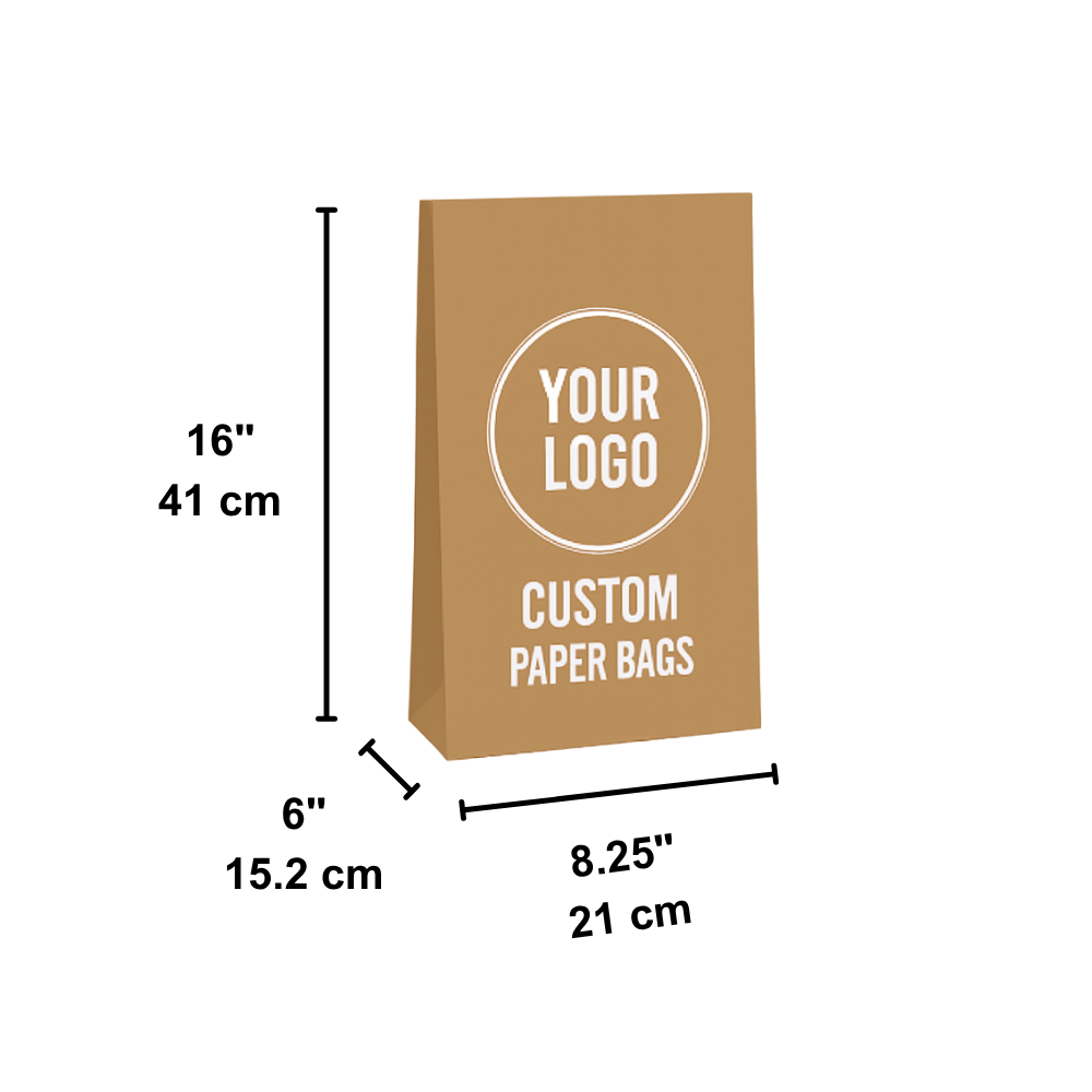 Custom Printed Kraft Paper Bag With No Handle - 8.25x6x16"