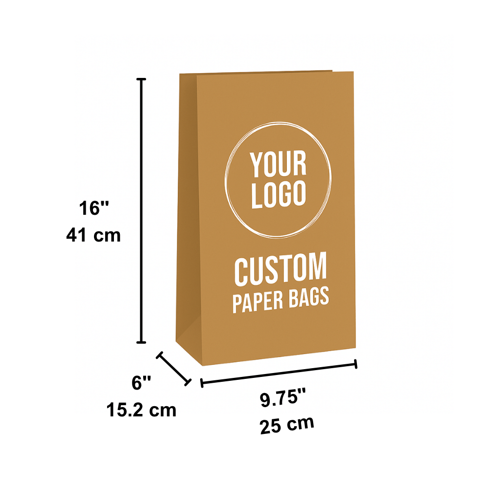 Custom Printed Kraft Paper Bag With No Handle - 9.75x6x16"