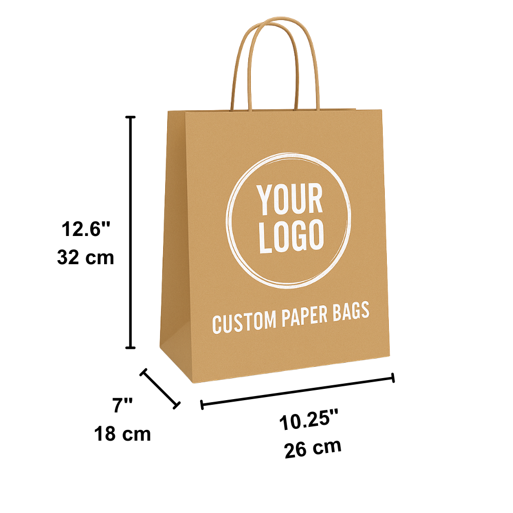 Custom Printed Paper Kraft Bag With Twisted Handle 10.75x7x12.6" - Size