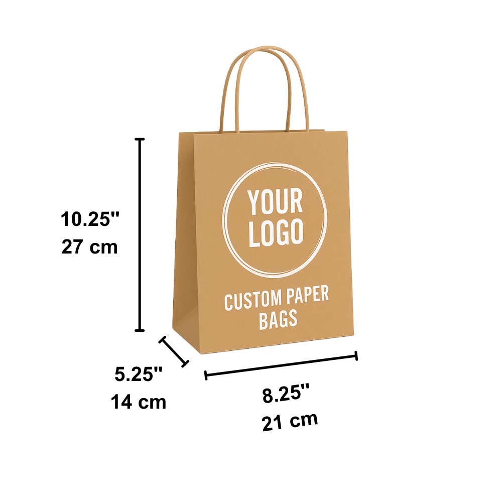 Custom Printed Paper Kraft Bag With Twisted Handle 8.25x5.25x10.25" - Size