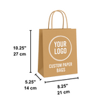 Custom Printed Paper Kraft Bag With Twisted Handle 8.25x5.25x10.25" - Size