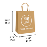 Custom Printed Paper Kraft Bag With Twisted Handle 9.25x6.75x10.25" - Size