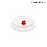 D90W-H | 90mm PP White Round Sip Lid W/ Red Heart Shaped Plug | Fit CY-Z500/700 Cup (1000 Pcs/Case)