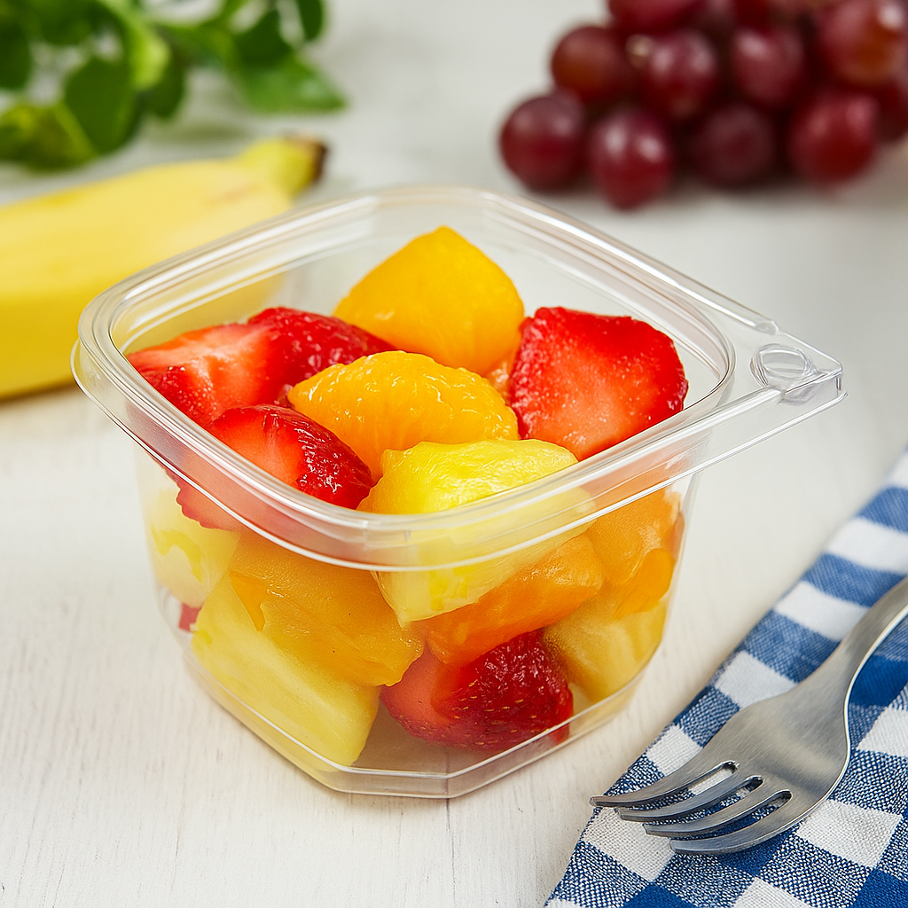 DC-16 | 16oz PET Clear Safety Lock Square Container (Base Only) with fruits