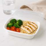 F-9638 | TD 38oz Microwaveable PP White Rectangular Container W/ Lid