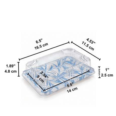 FS-1103 Blue Maple PET Sushi Tray W/ Clear Lid | 6.5x4.53x1.89" - size
