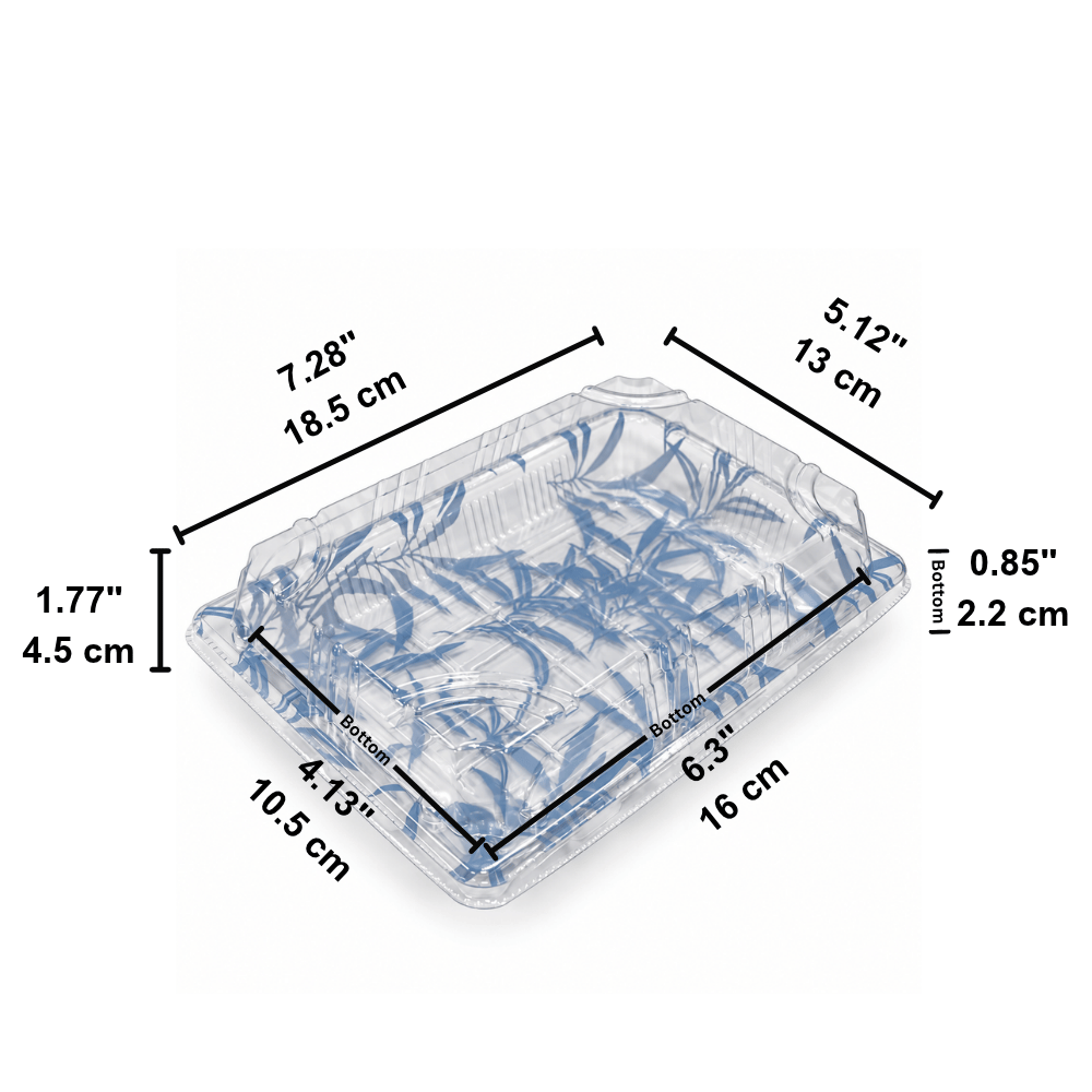 FS-1105 Blue Maple PET Sushi Tray W/ Clear Lid | 7.28x5.12x1.77" - size