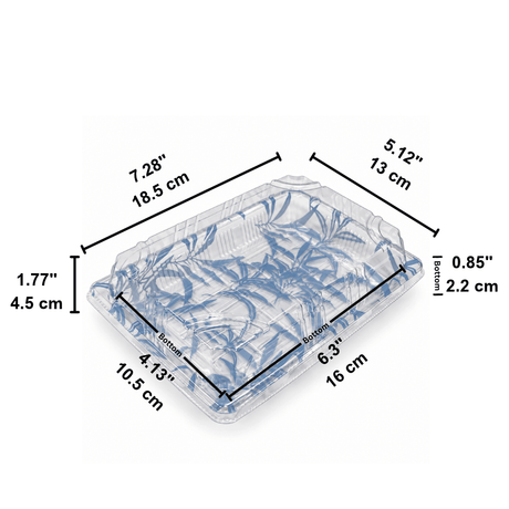 FS-1105 Blue Maple PET Sushi Tray W/ Clear Lid | 7.28x5.12x1.77" - size