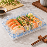 FS-1105 Blue Maple PET Sushi Tray W/ Clear Lid | 7.28x5.12x1.77" - with sushi
