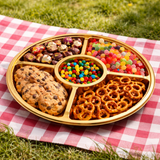 FS-2119 | 12" PET Golden Round Container W/ Clear Lid | 5 Compartment-with dessert