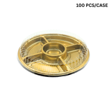 FS-2119 | 12" PET Golden Round Container W/ Clear Lid | 5 Compartment-100 Pcs