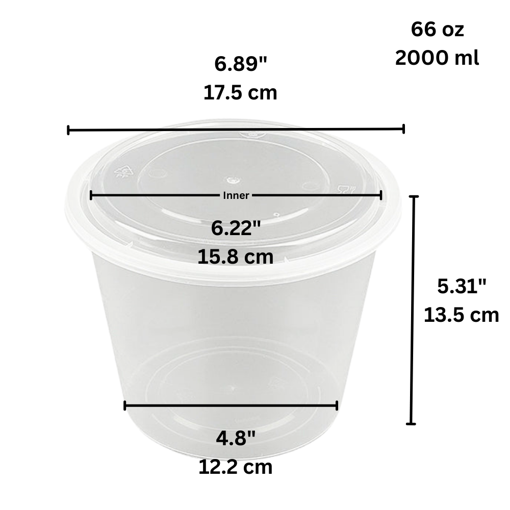 FS-459 | 66oz Microwaveable PP Clear Round Deli Container W/ Lid - size