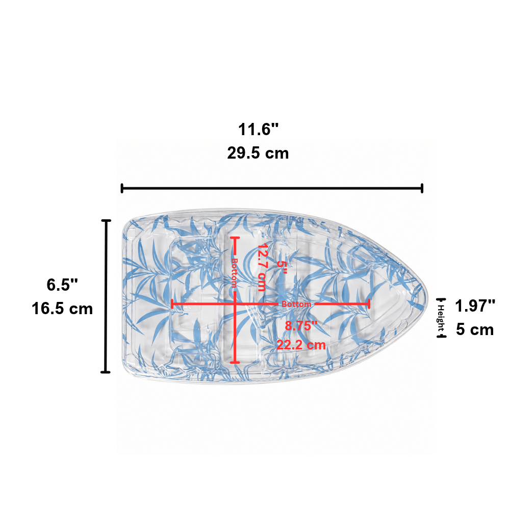 FS-7101 | B-16 PET Blue Maple Pattern Boat Sushi Tray W/ Lid | 10.4x5.5x1.97" - size