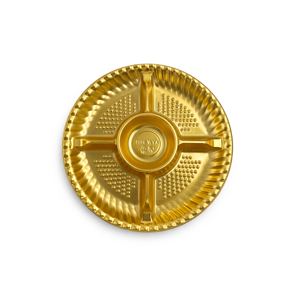 FS-9505 | 9.5" Golden Round Container W/ Clear Lid | 5 Compartment - base