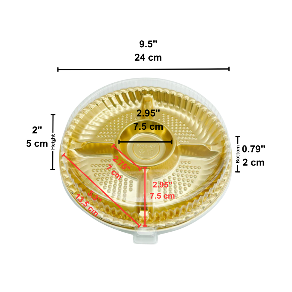 FS-9505 | 9.5" Golden Round Container W/ Clear Lid | 5 Compartment - size