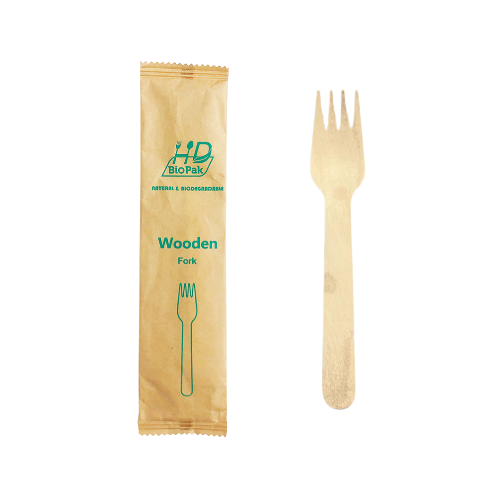 6.2" Individually Paper Wrapped Compostable Wooden Fork