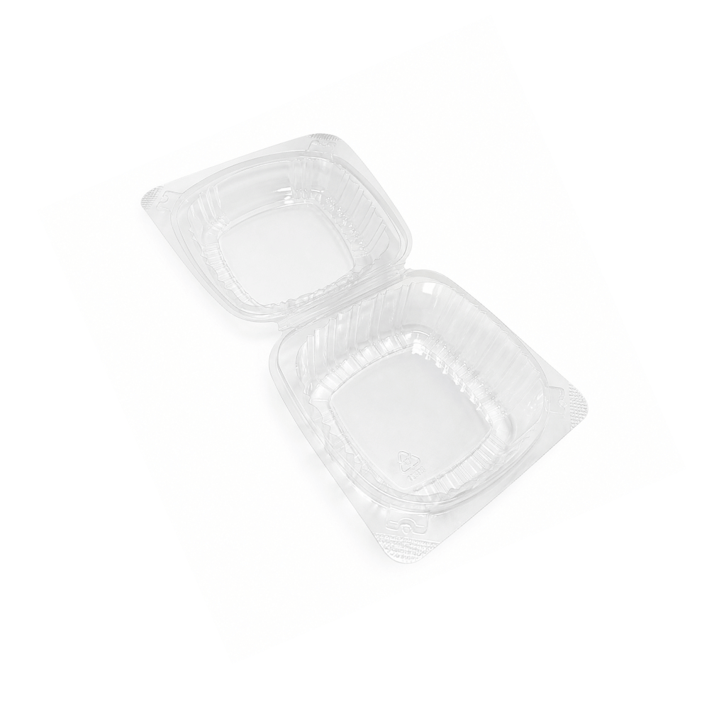 HC5527-WX | Clear Hinged PET Container | 5x5x2.56" - open