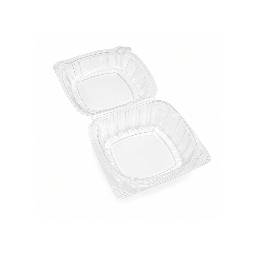 HC5527-WX | Clear Hinged PET Container | 5x5x2.56"-open