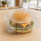 HC5527-WX | Clear Hinged PET Container | 5x5x2.56" - with food