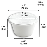 HD-1500 | 50oz PP White Round Deli Container W/ Clear Lid - SIZE