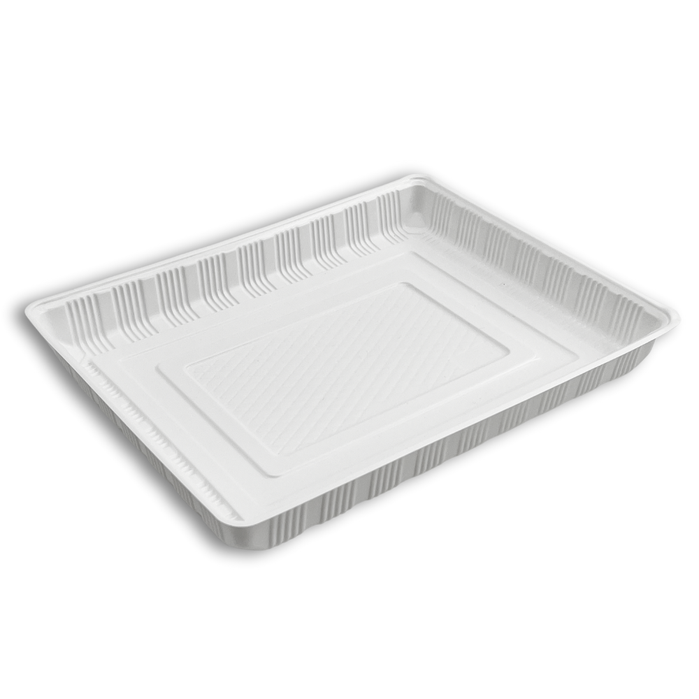 HD-2721 | 48oz Microwaveable PP White Rectangular Tray | 10.63x8.43x1.2" - 100 Pcs